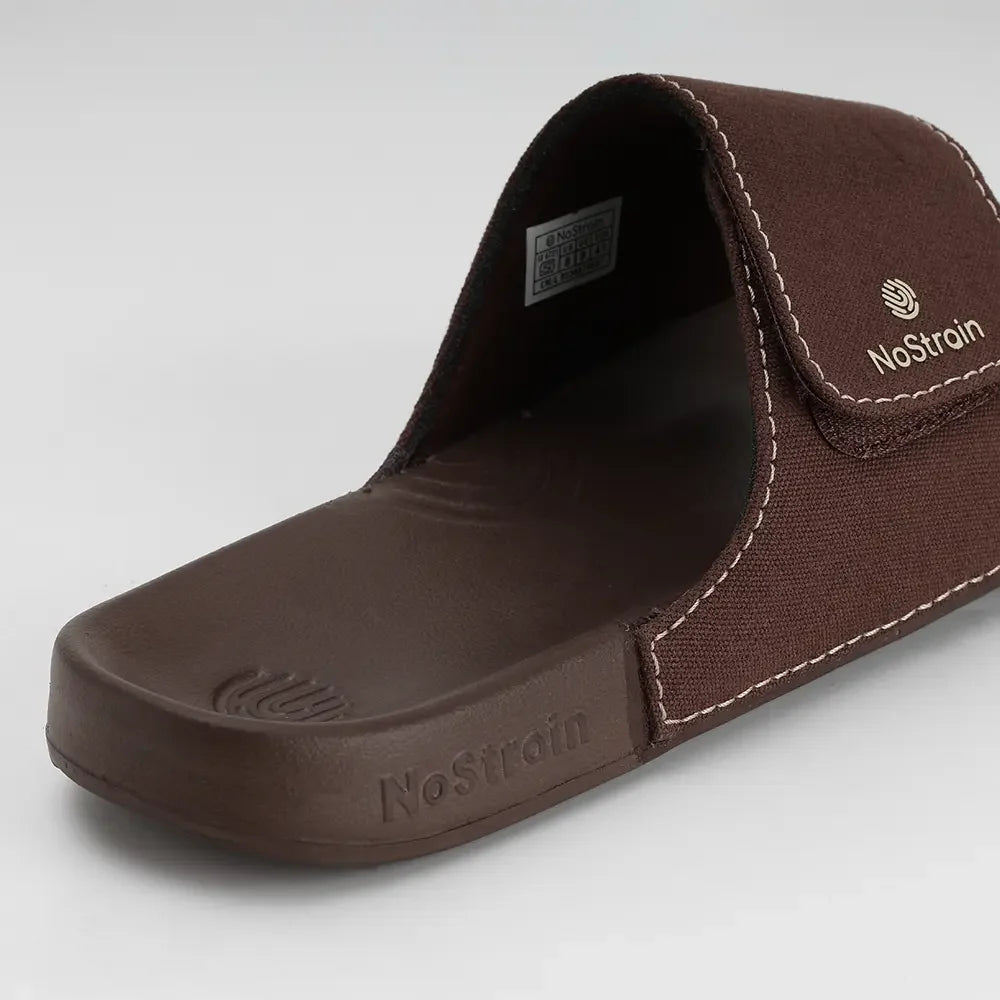 Men's sandal featuring a casual, Brown canvas upper 