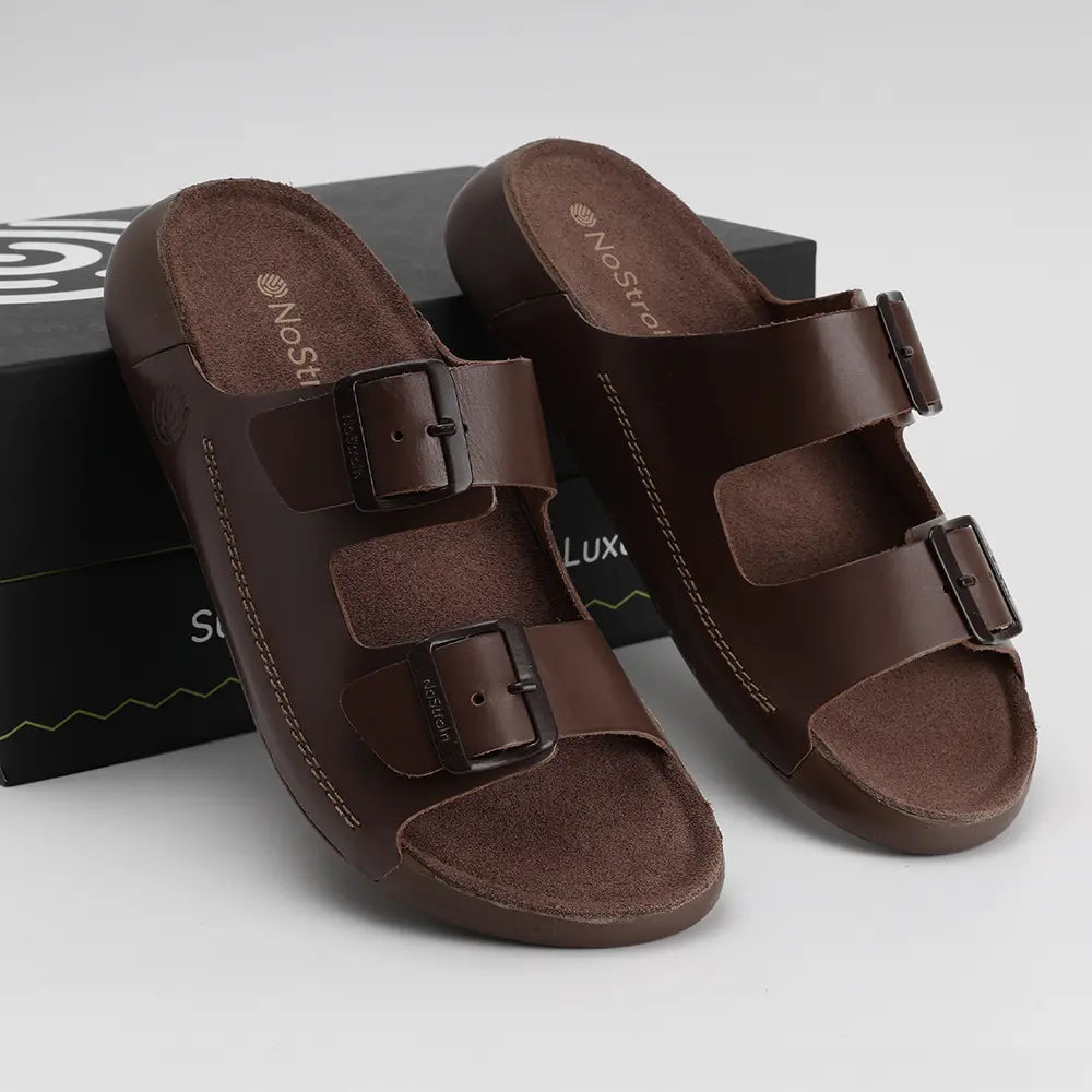 Brown leather sandals with buckles for Men - LS16
