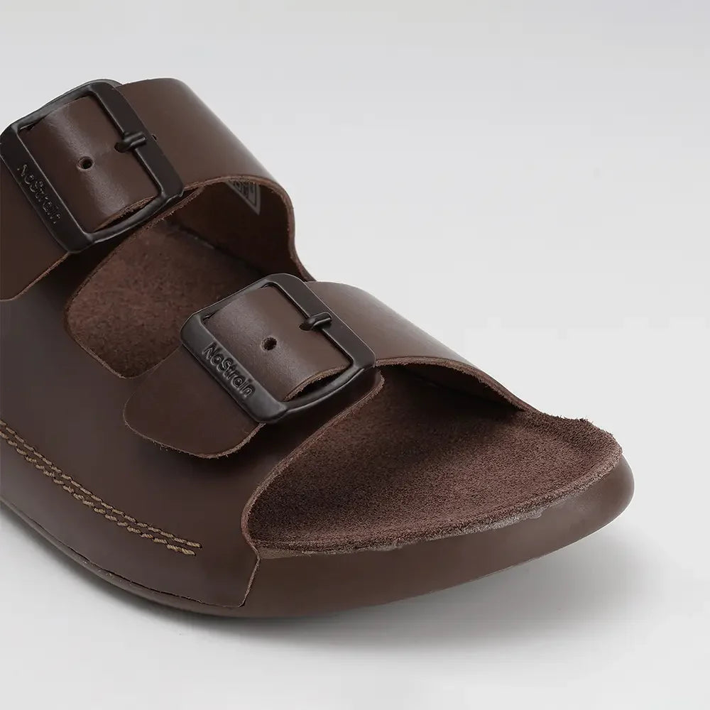 Men's luxury brown leather sandals with buckles 