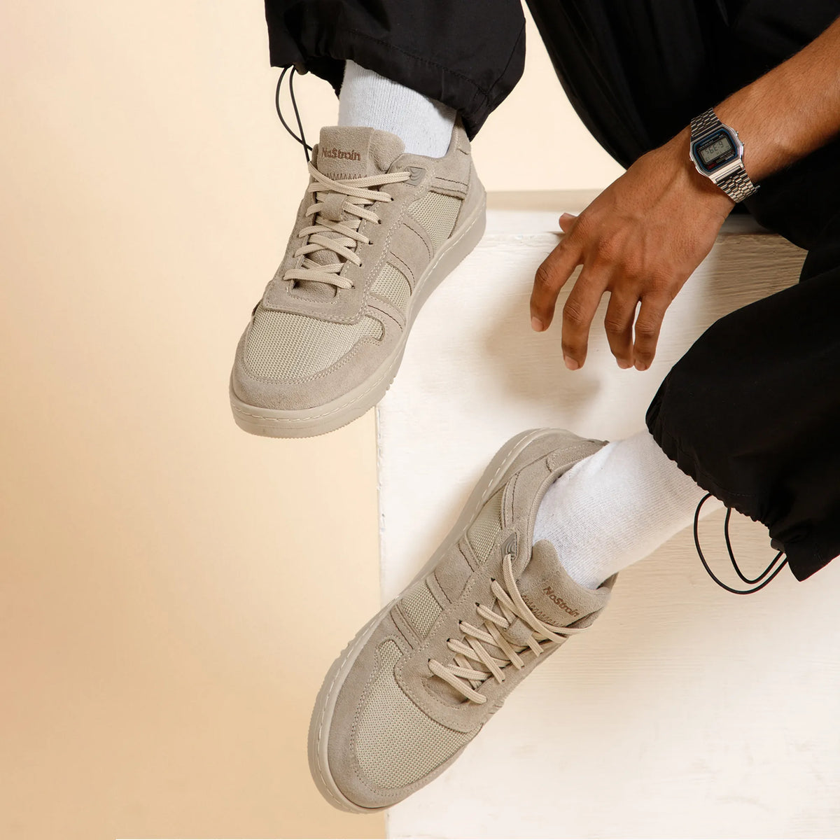 NoStrain SLANT beige suede leather sneakers