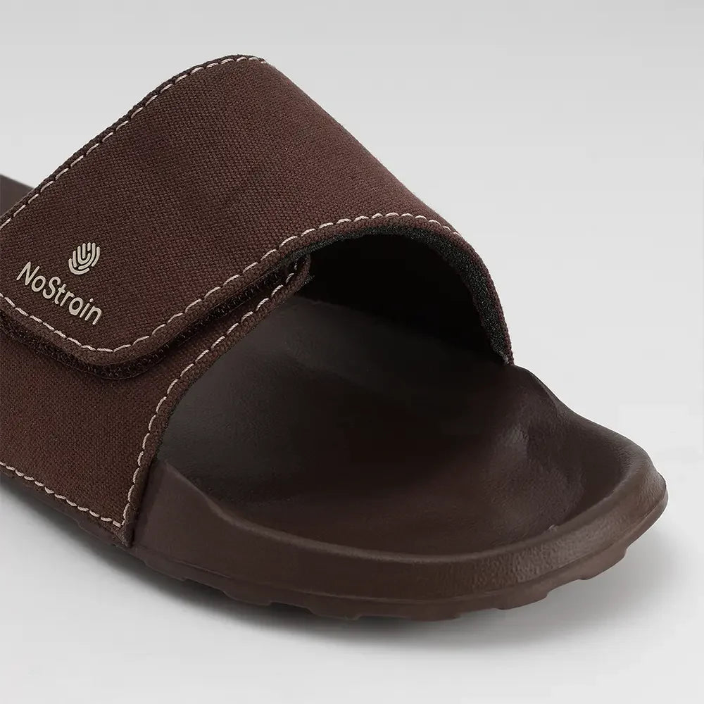Brown canvas Men's Sliders with a comfortable, slip-on design.