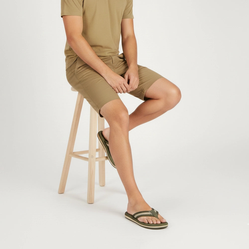 Men’s Angular Slippers in Olive green/Beige, Webbing Upper, Lightweight Triple-Layer EVA Sole, Everyday Slip-On Comfort (AN20)