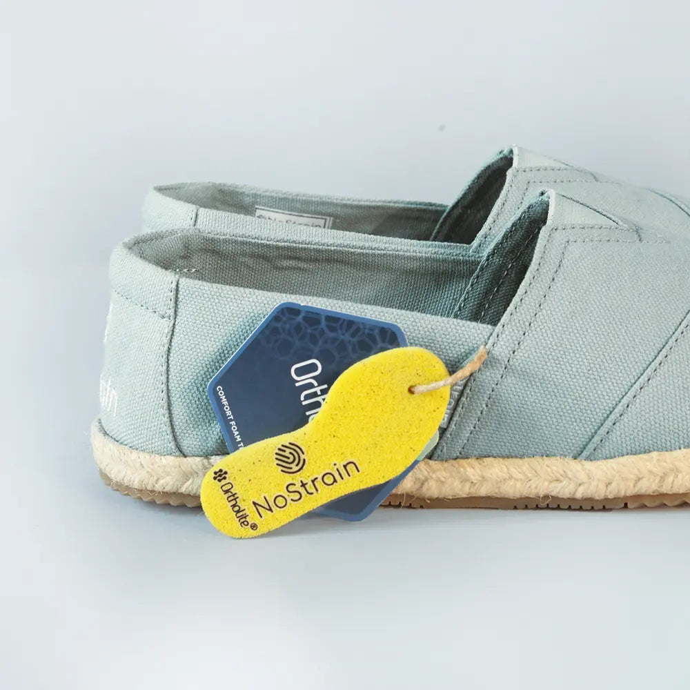 Women’s Sage Green Canvas Espadrilles by NoStrain featuring Ortholite Comfort Insole, Lightweight Slip-On Design, and ISI Marked Quality.