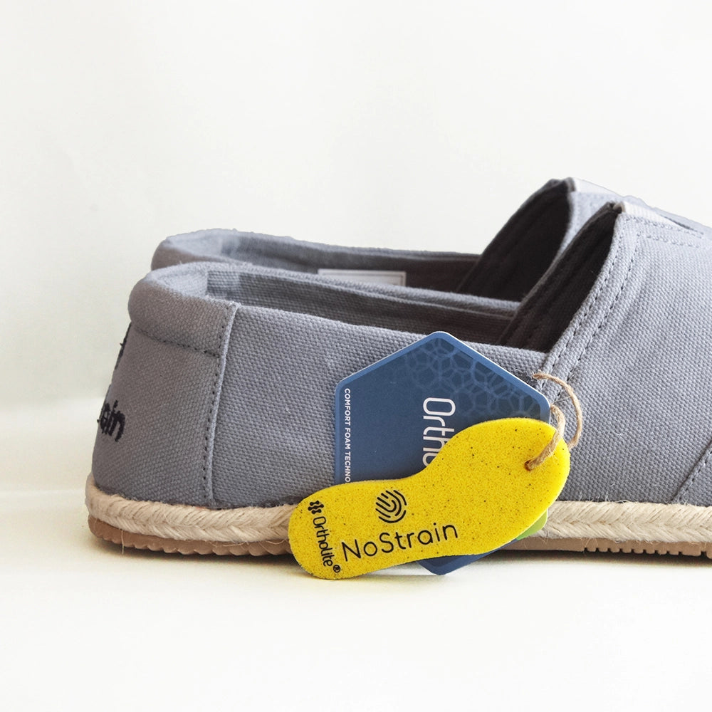 Premium Men's Grey Cotton Canvas Espadrilles with Breathable Upper and Ortholite Comfort Insole by NoStrain.