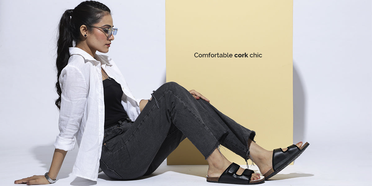 Cork sandals for girls with rugged jean and top