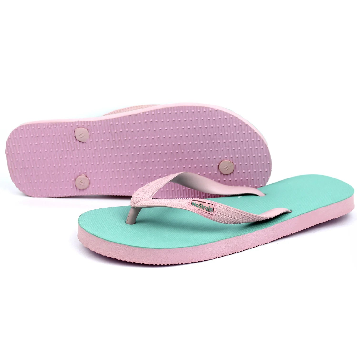 Sea Green & Pink Natural Rubber Flip-Flop Slippers (Men)