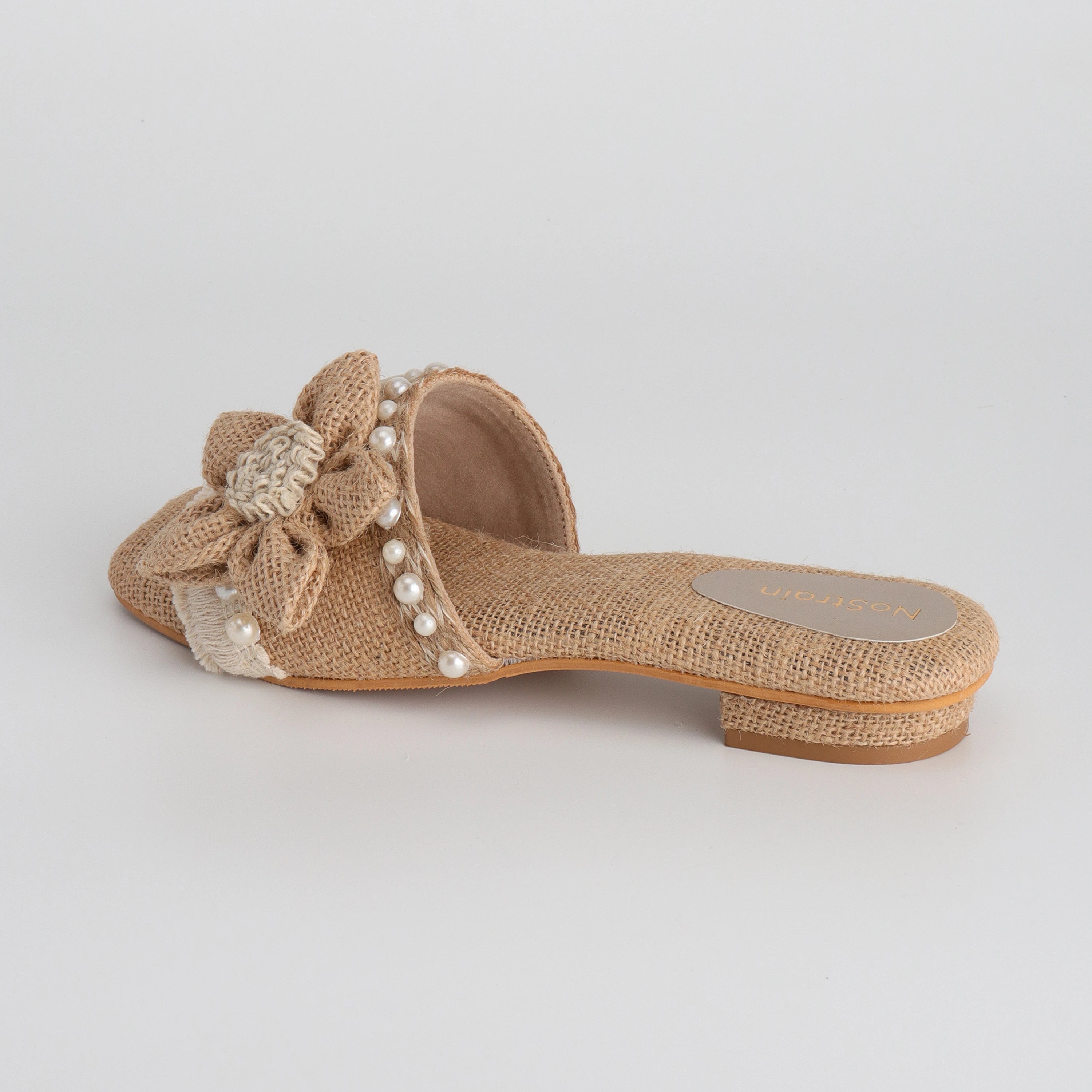 Jute wedges with pearl accents