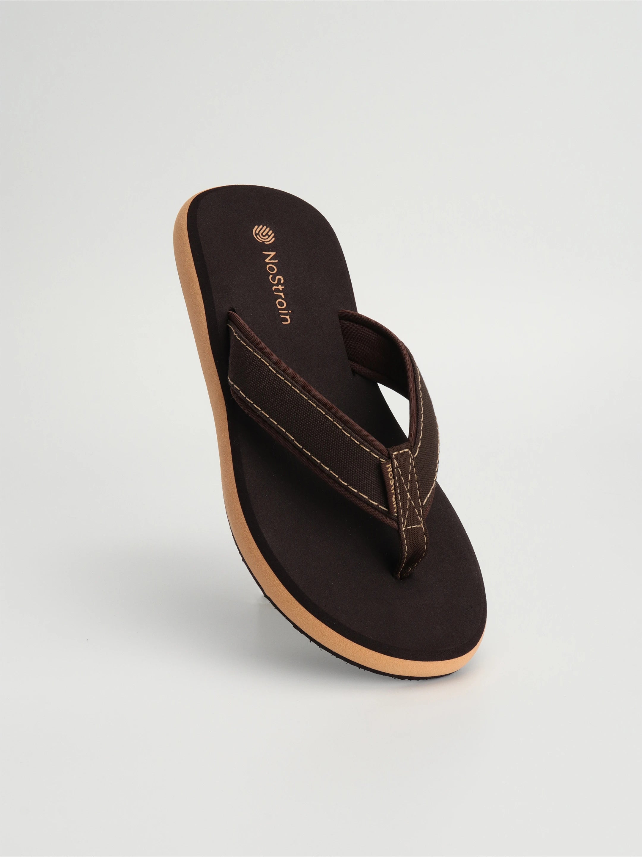 nostrain angular slippers with stitched straps