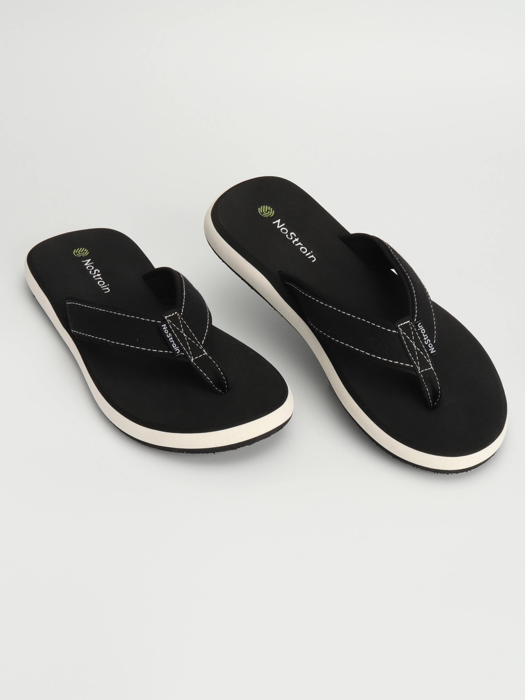 nostrain angular slippers with stitched straps