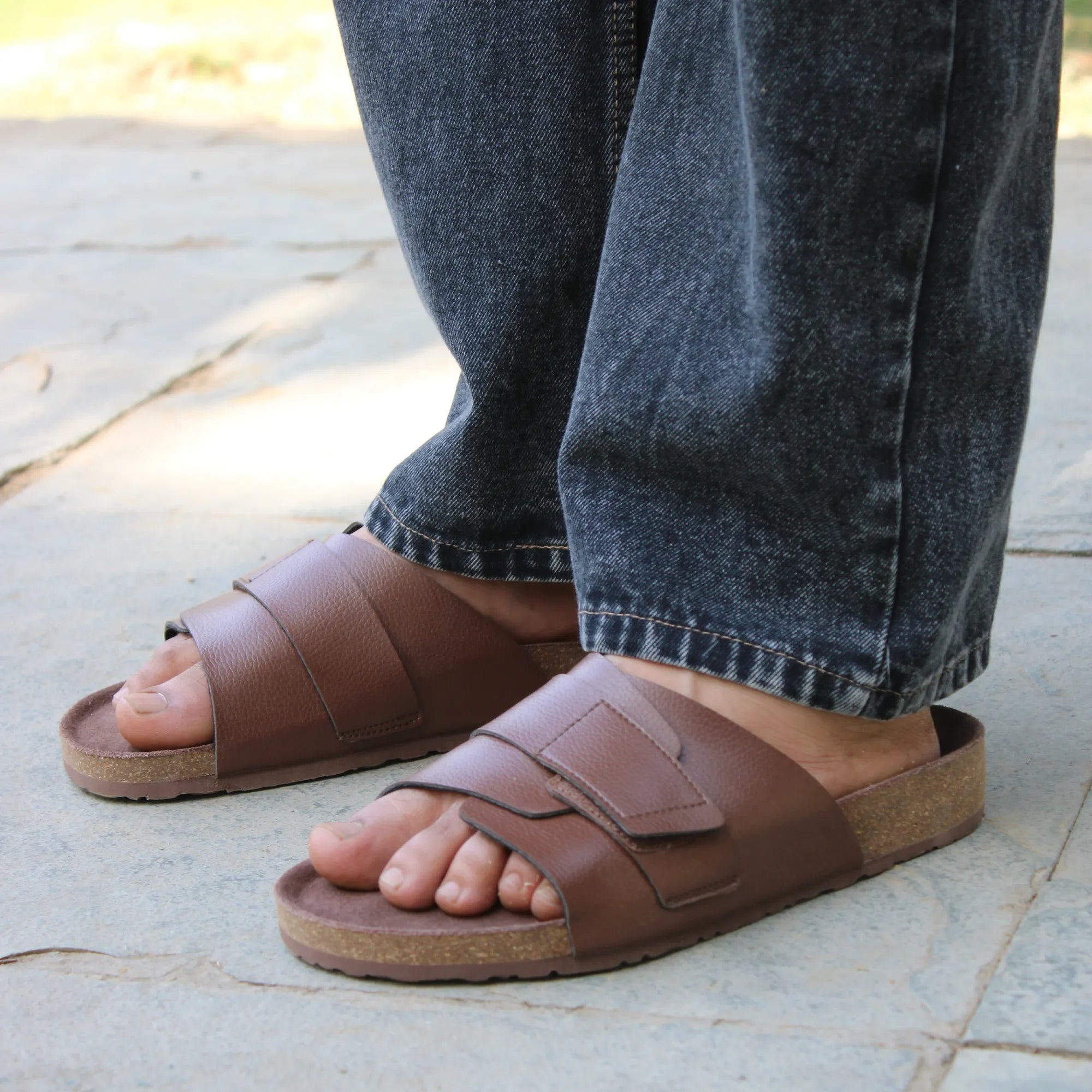 Double Layered Leather Cork Men's Sandals 2.0 - Cookie Brown