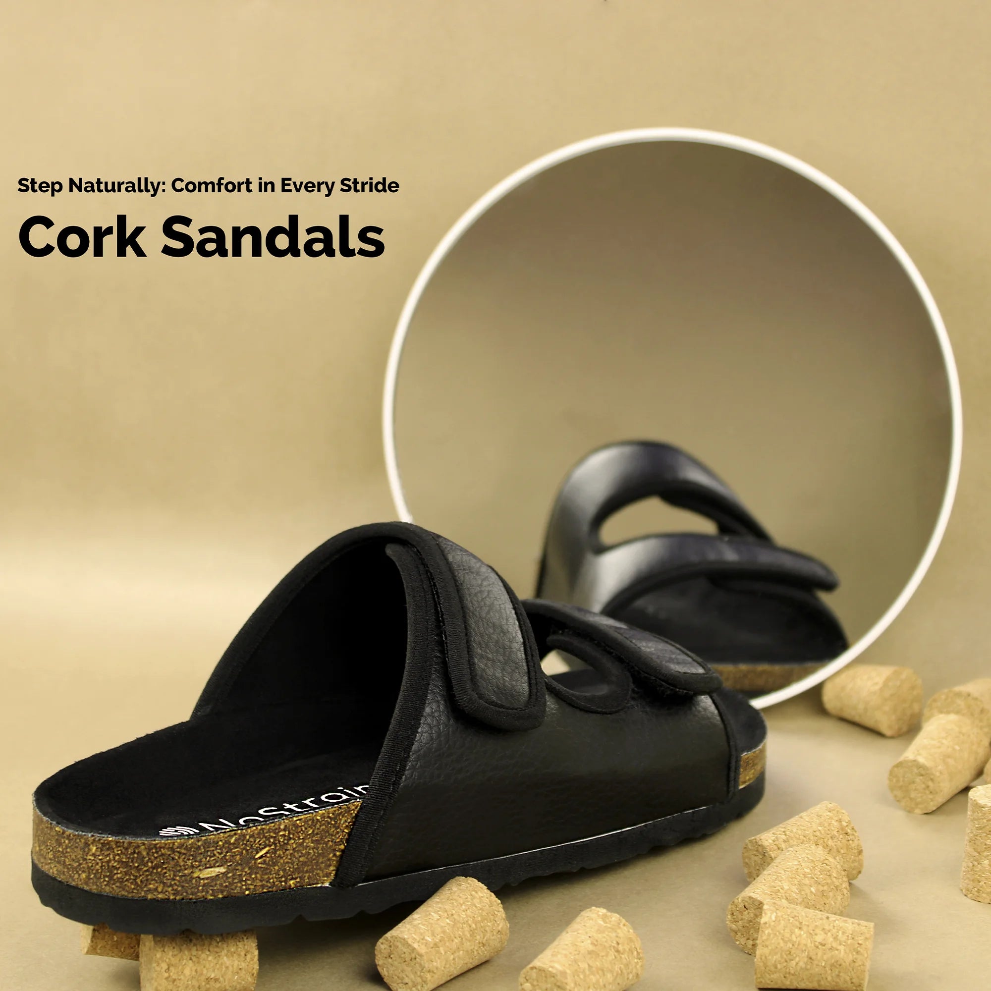 Parallel Black Cork Sandals (Men)