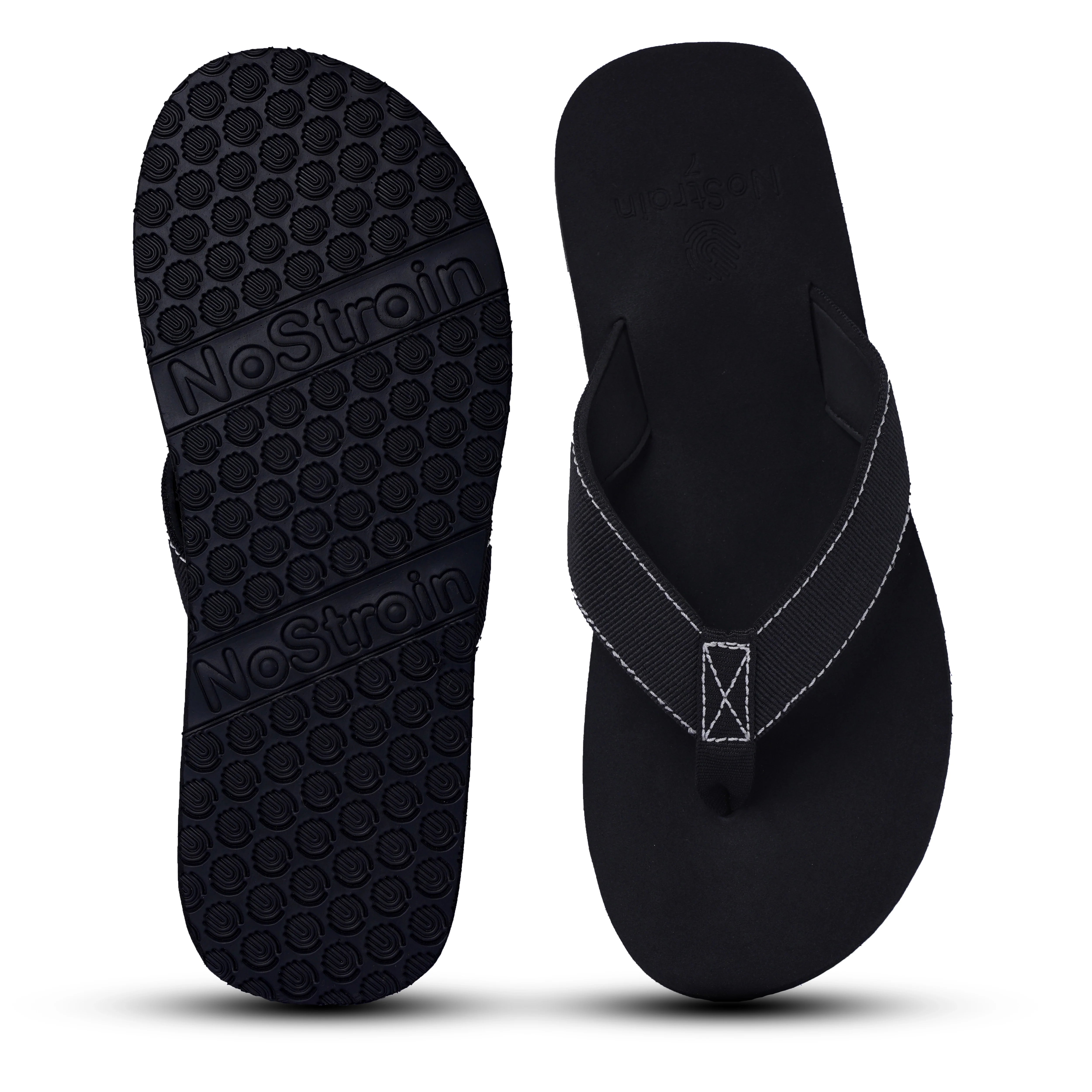 nostrain arch slippers with stitched straps