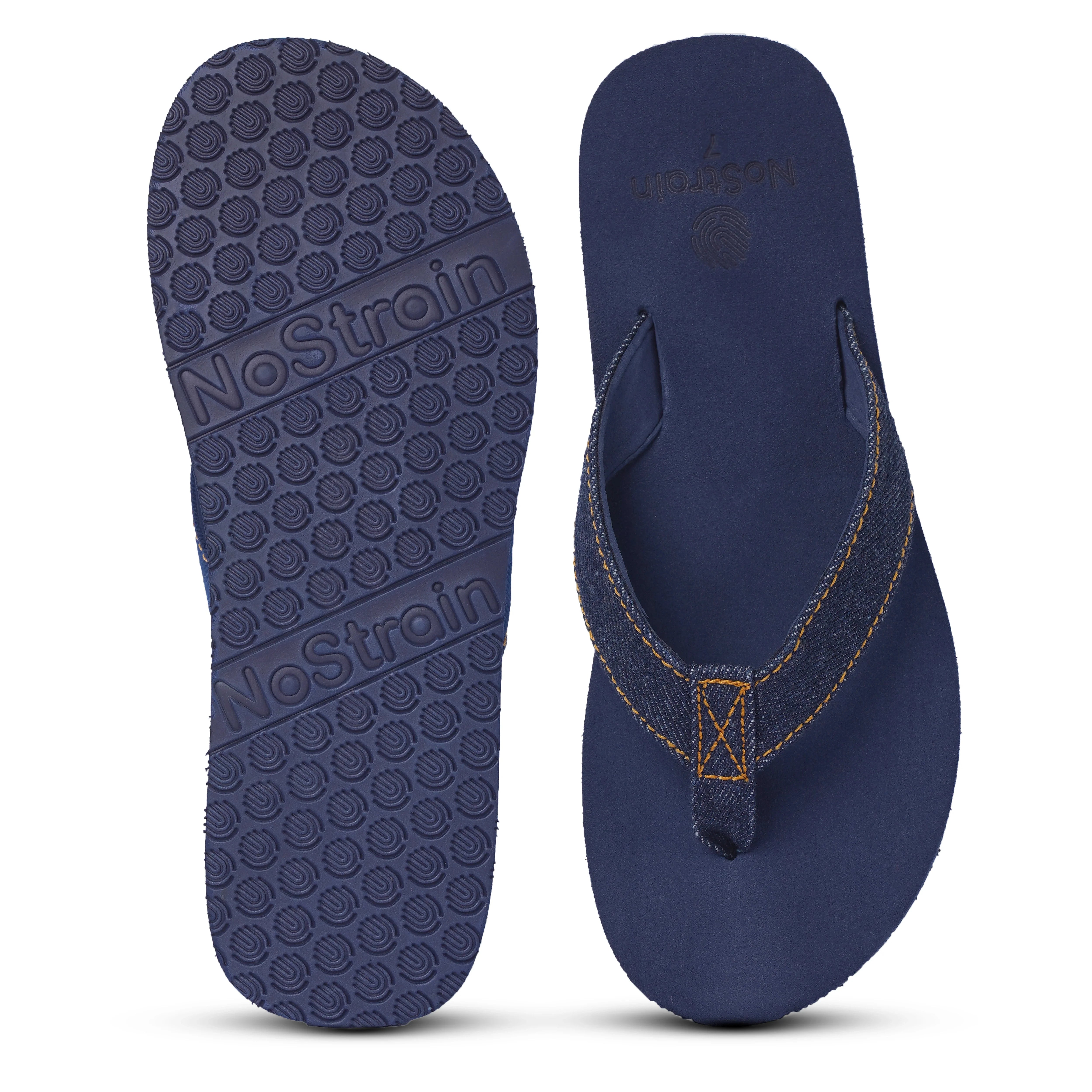 nostrain slippers with stitched straps