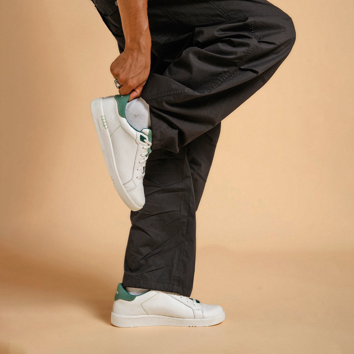 NoStrain ALBA Men Sneakers | Leather Tennis-Style Shoes for Men | Casual Lace-Up Sneakers | Sage Green & White