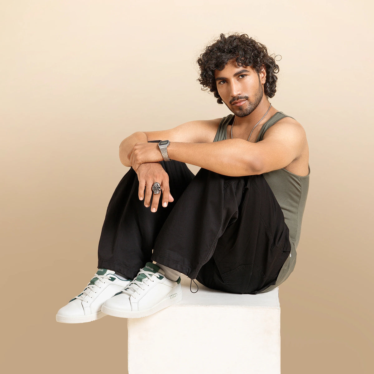 NoStrain ALBA Men Sneakers | Leather Tennis-Style Shoes for Men | Casual Lace-Up Sneakers | Sage Green & White