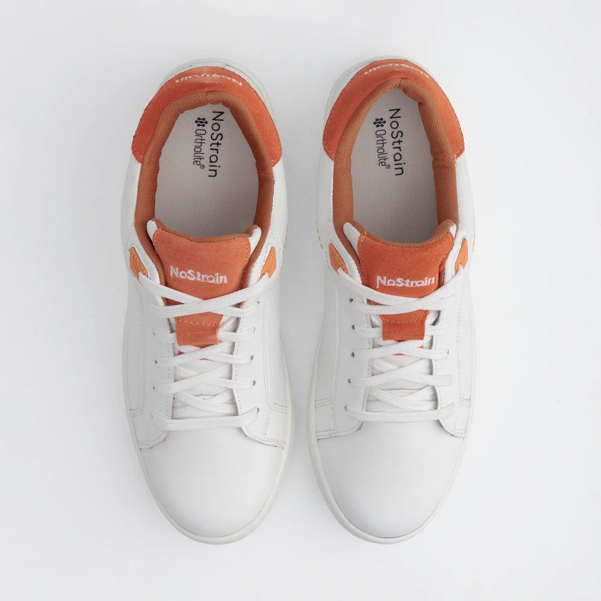 NoStrain ALBA Men Sneakers | Leather Tennis-Style Shoes for Men | Casual Lace-Up Sneakers | Blaze Orange & White