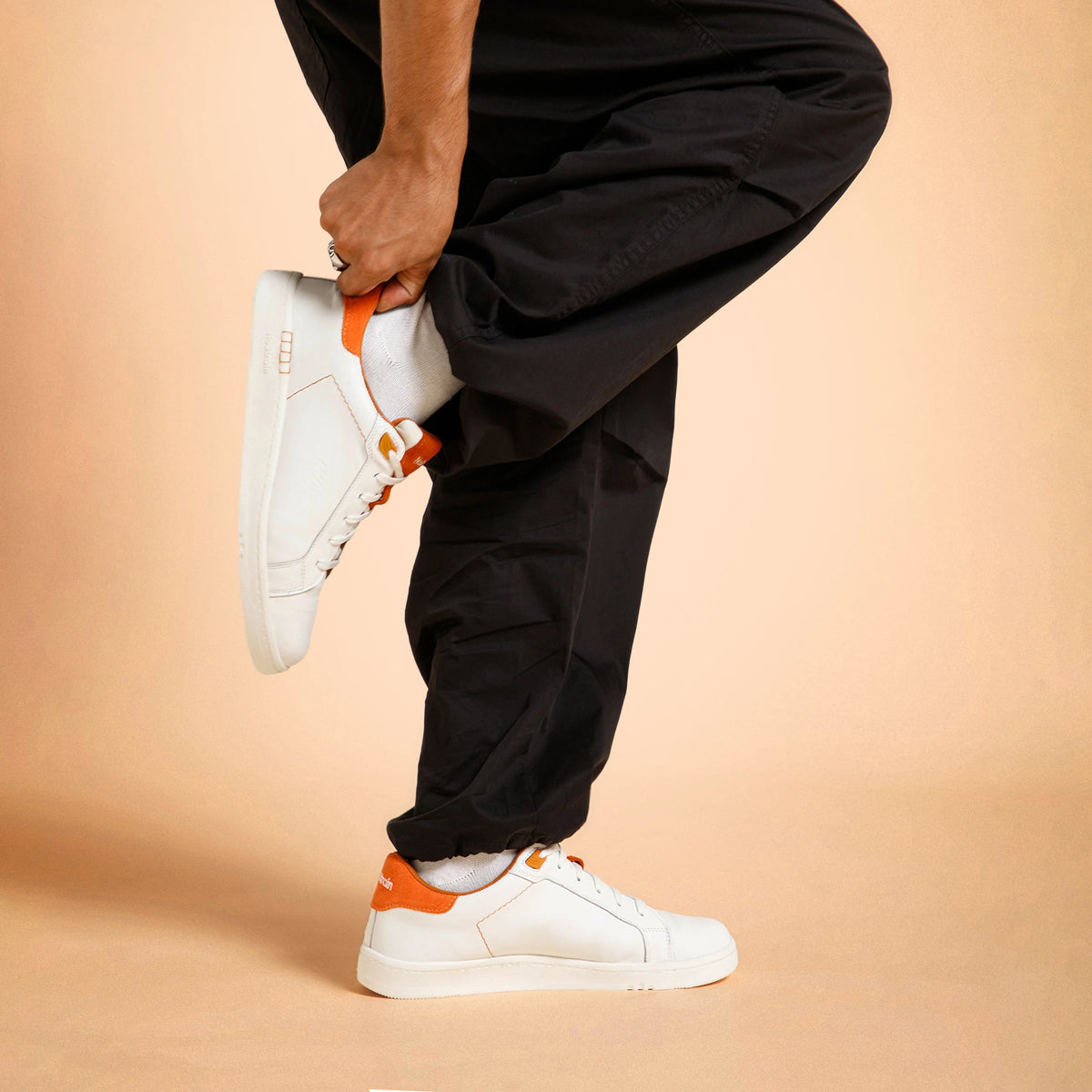 NoStrain ALBA Men Sneakers | Leather Tennis-Style Shoes for Men | Casual Lace-Up Sneakers | Blaze Orange & White