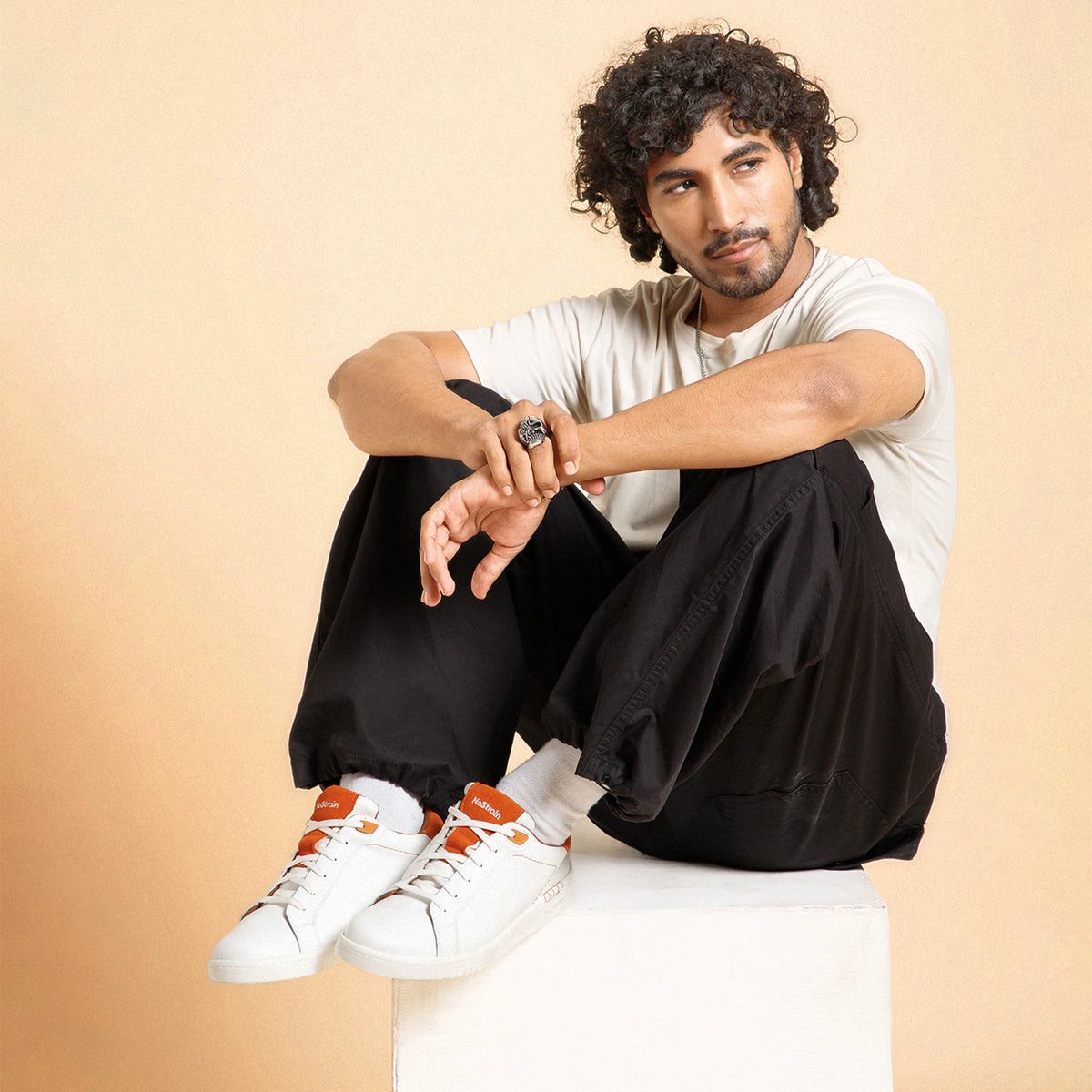 NoStrain ALBA Men Sneakers | Leather Tennis-Style Shoes for Men | Casual Lace-Up Sneakers | Blaze Orange & White