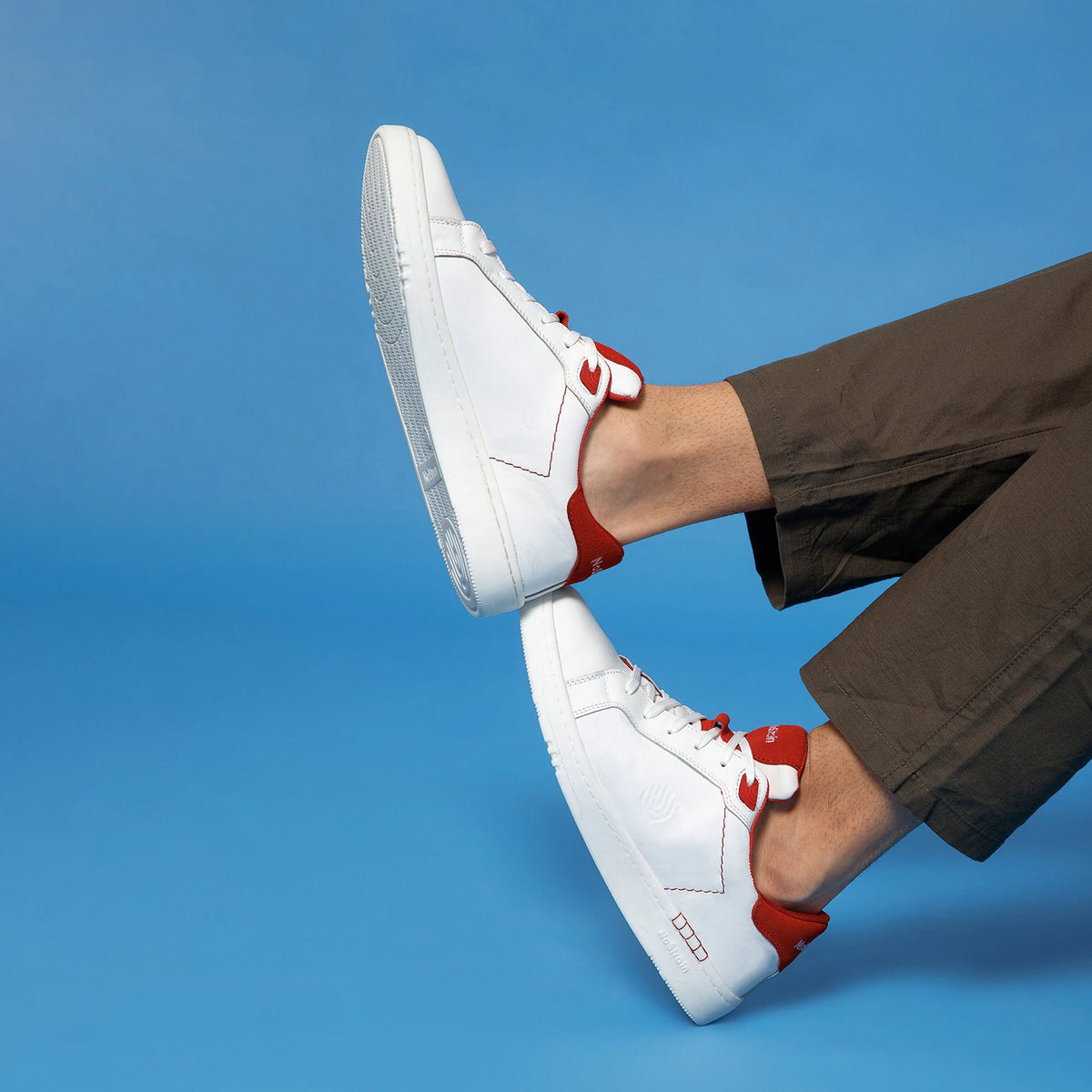 NoStrain ALBA Men Sneakers | Leather Tennis-Style Shoes for Men | Casual Lace-Up Sneakers | Flame Red & White