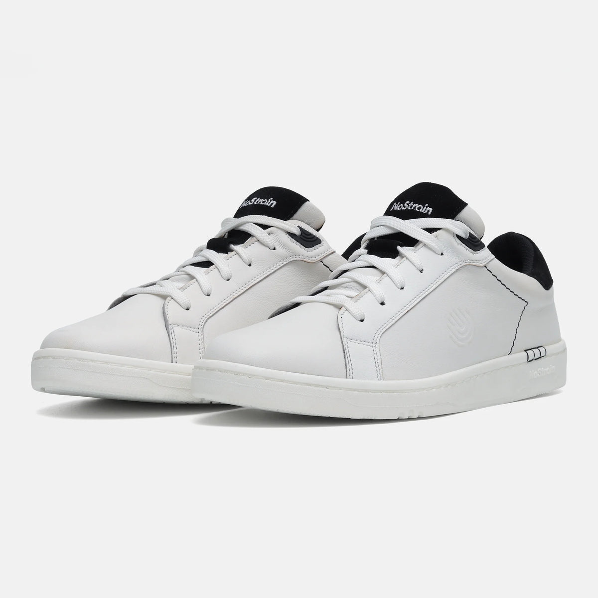 NoStrain ALBA Men Sneakers | Leather Tennis-Style Shoes for Men | Casual Lace-Up Sneakers | Matte Black & White
