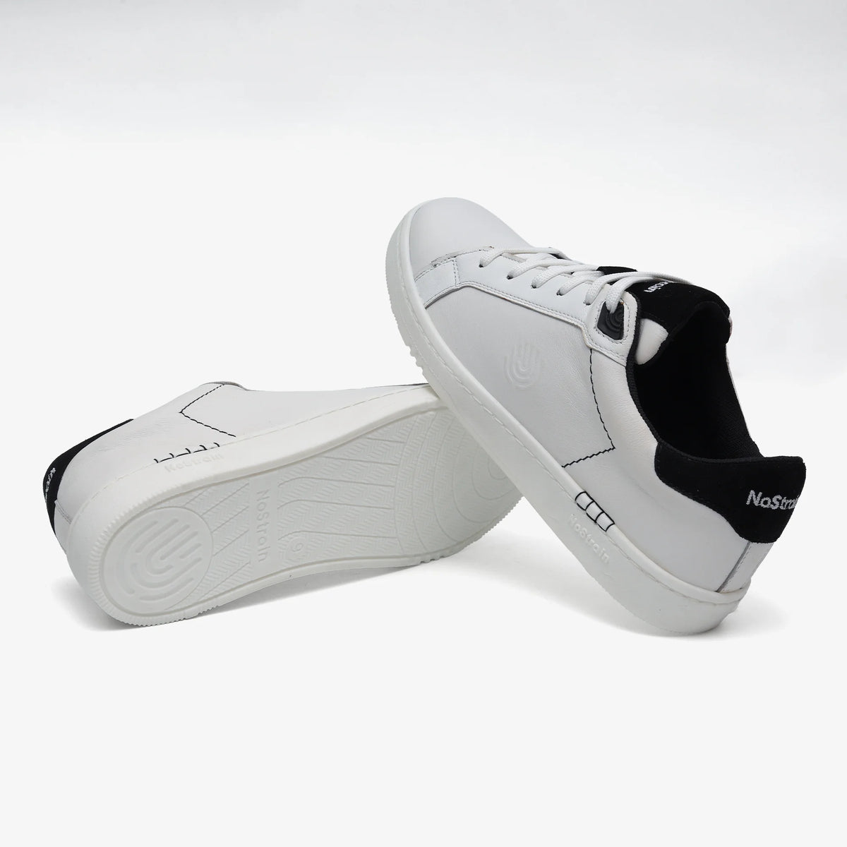 NoStrain ALBA Men Sneakers | Leather Tennis-Style Shoes for Men | Casual Lace-Up Sneakers | Matte Black & White