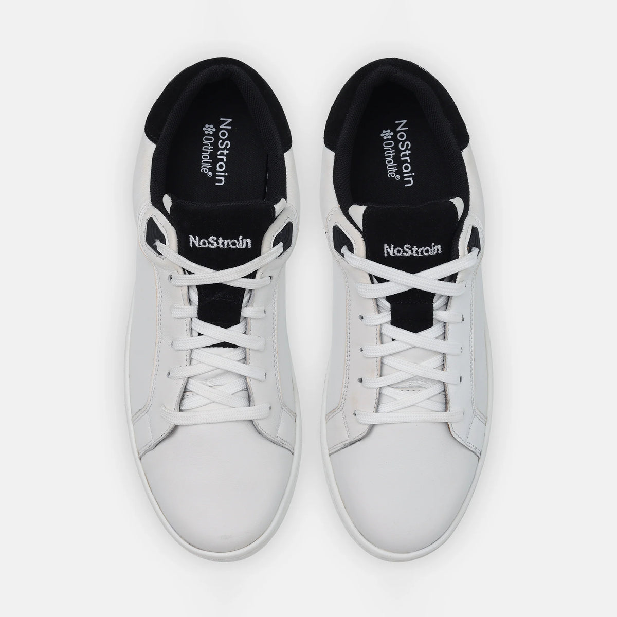 NoStrain ALBA Men Sneakers | Leather Tennis-Style Shoes for Men | Casual Lace-Up Sneakers | Matte Black & White