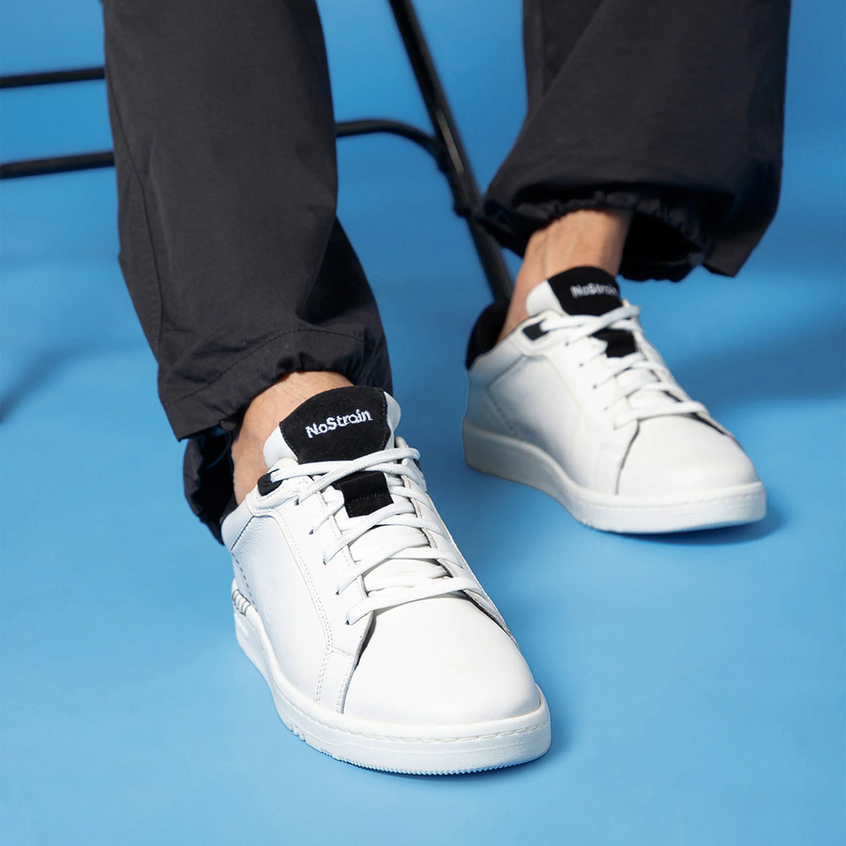 NoStrain ALBA Men Sneakers | Leather Tennis-Style Shoes for Men | Casual Lace-Up Sneakers | Matte Black & White