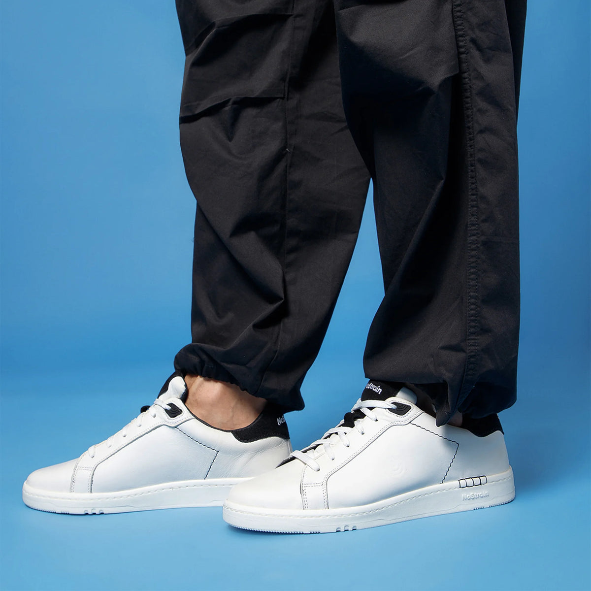 NoStrain ALBA Men Sneakers | Leather Tennis-Style Shoes for Men | Casual Lace-Up Sneakers | Matte Black & White