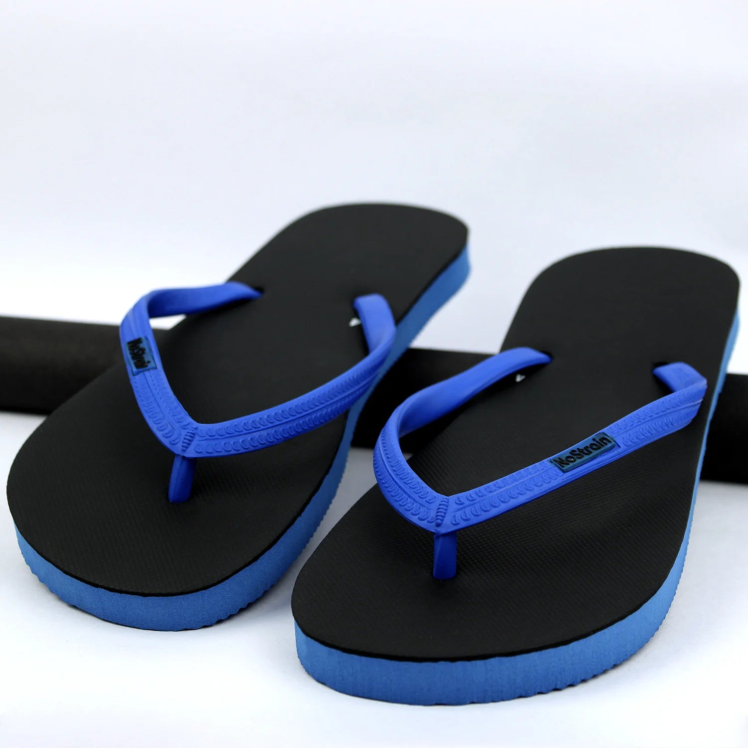 Black & Royal Blue Natural Rubber Flip-Flops Slippers (Women)