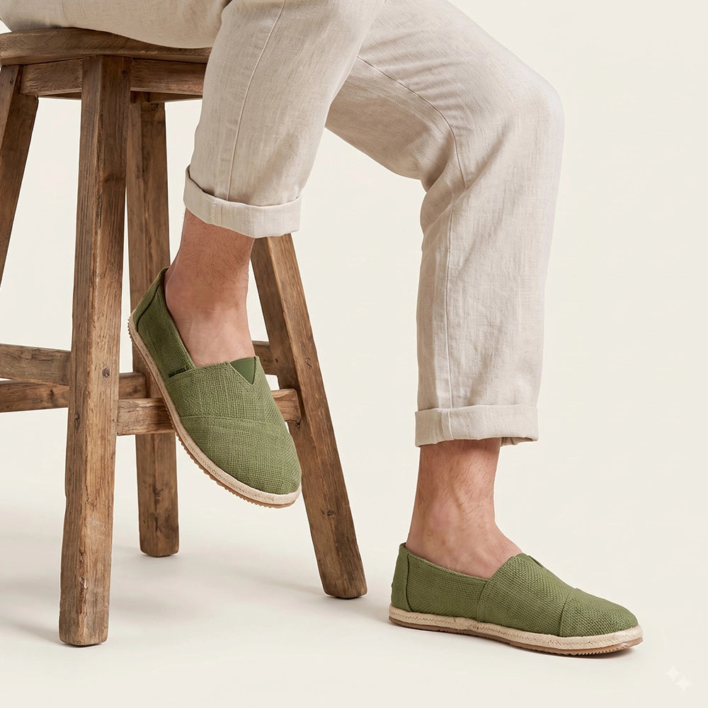 Cotton Slub Olive Green Espadrilles Slip On Shoes for men - ES03