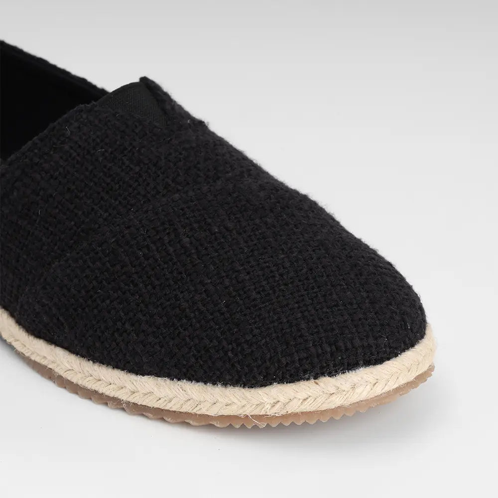 Cotton Slub Black Espadrilles Slip On Shoes for men - ES-01