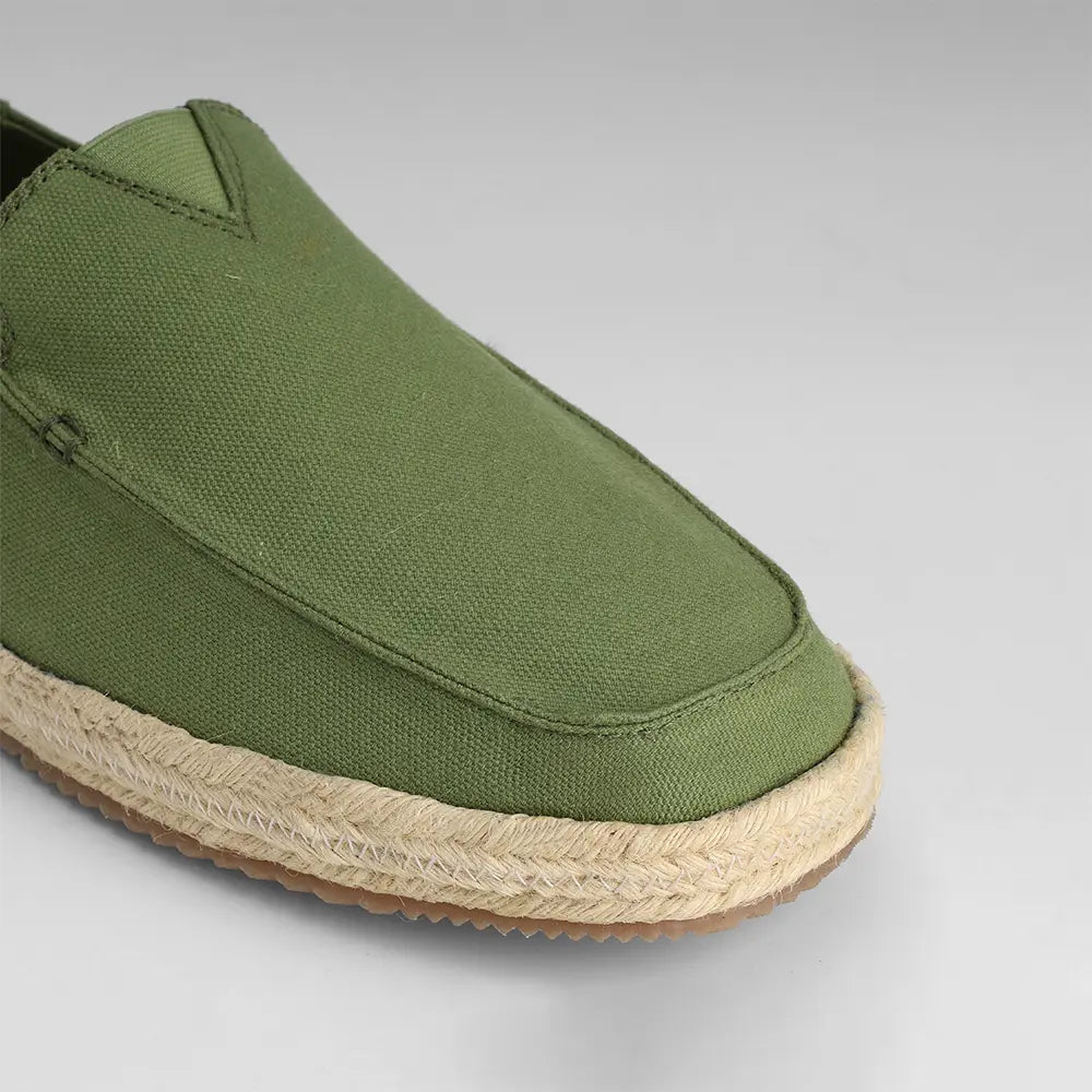 Olive green cotton canvas slip-on shoes for men