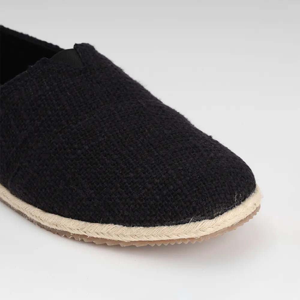 black cotton slub slip-on shoes for women
