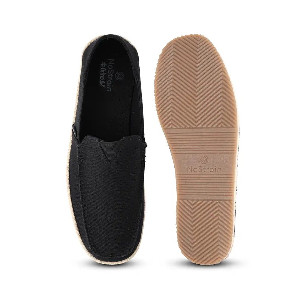 Black cotton canvas slip-on shoes espadrilles for men - ES-08