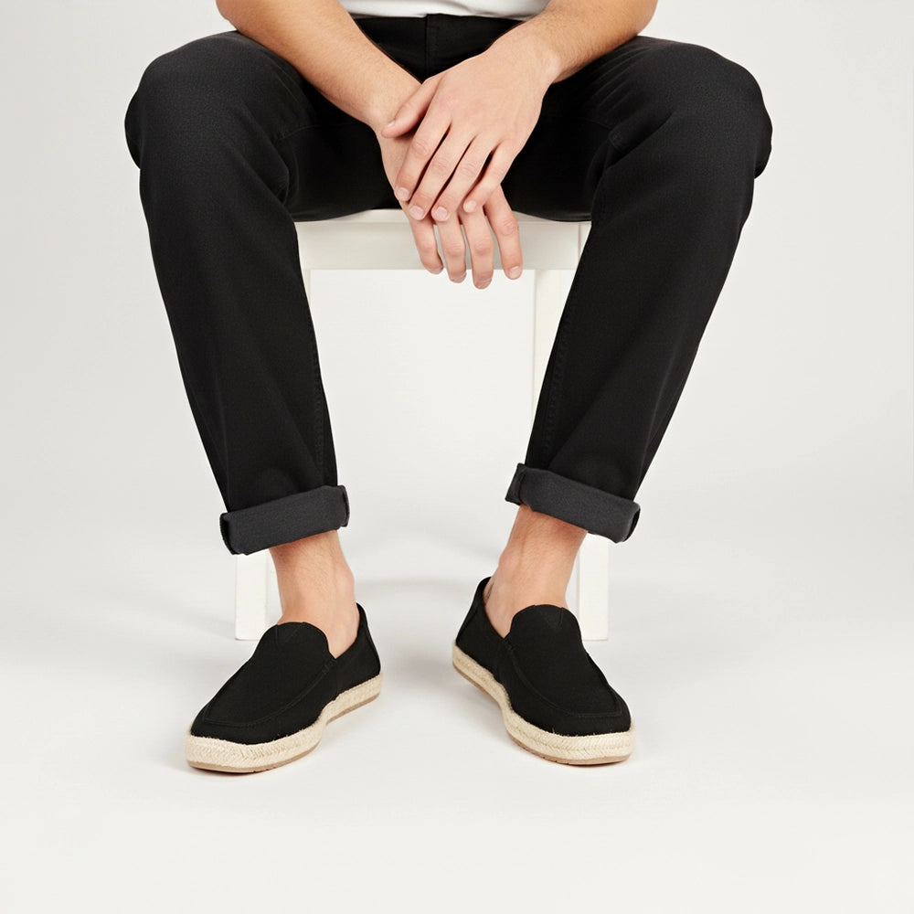 Black cotton canvas slip-on shoes espadrilles for men - ES-08