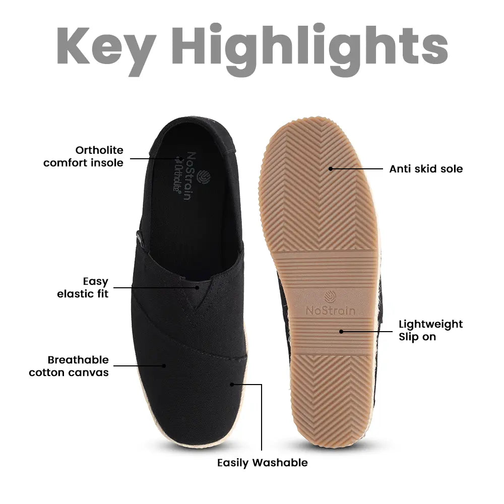 Men's black canvas espadrilles with flexible sole