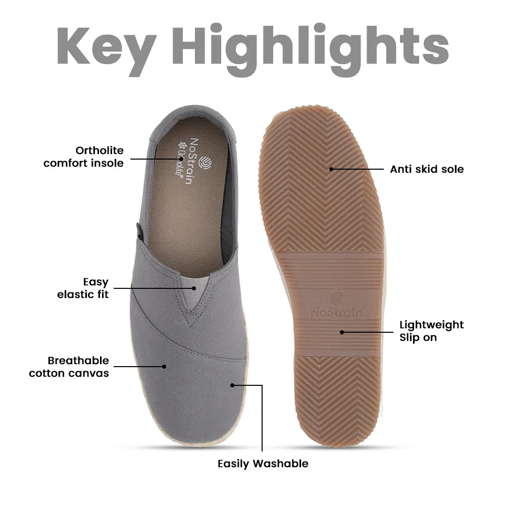 Premium grey cotton canvas loafers by NoStrain designed for a comfortable stride and effortless look.