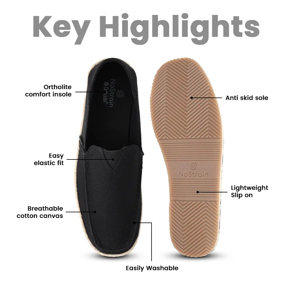 Durable black canvas slip-ons for men