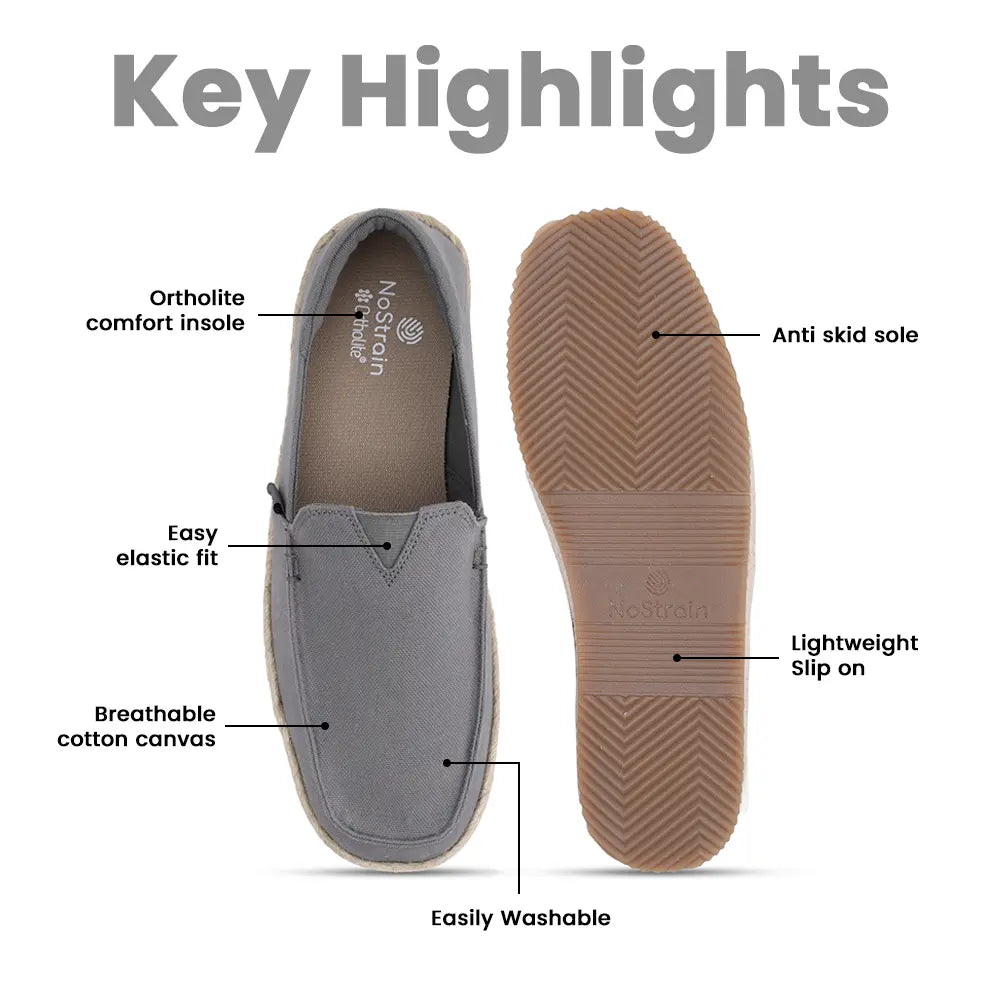 Premium men's grey cotton espadrilles by NoStrain perfect for summer wear and effortless daily style.
