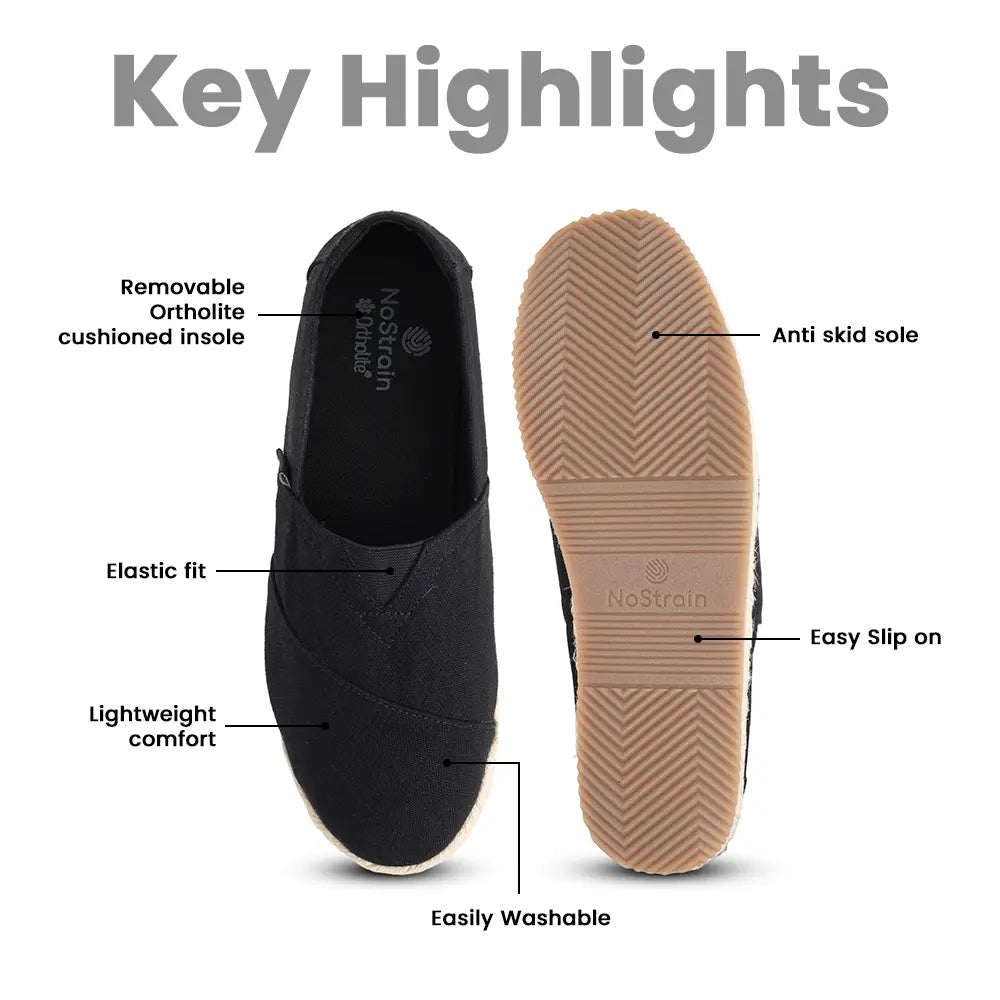 Comfortable black canvas flats for women