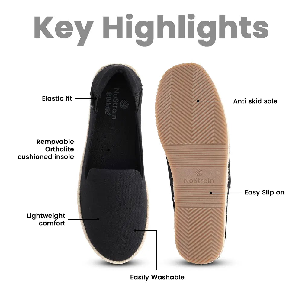 Relaxed fitting women's black canvas shoes