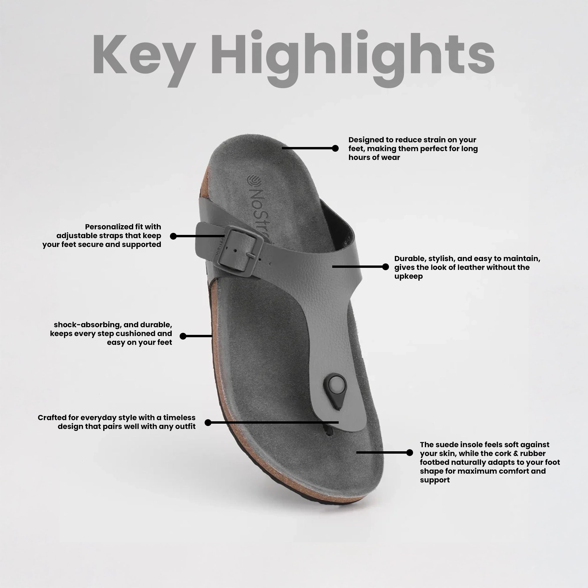 NoStrain thong Grey sandal with features