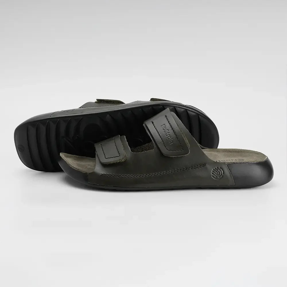 Olive green parallel stylish leather sandals for men
