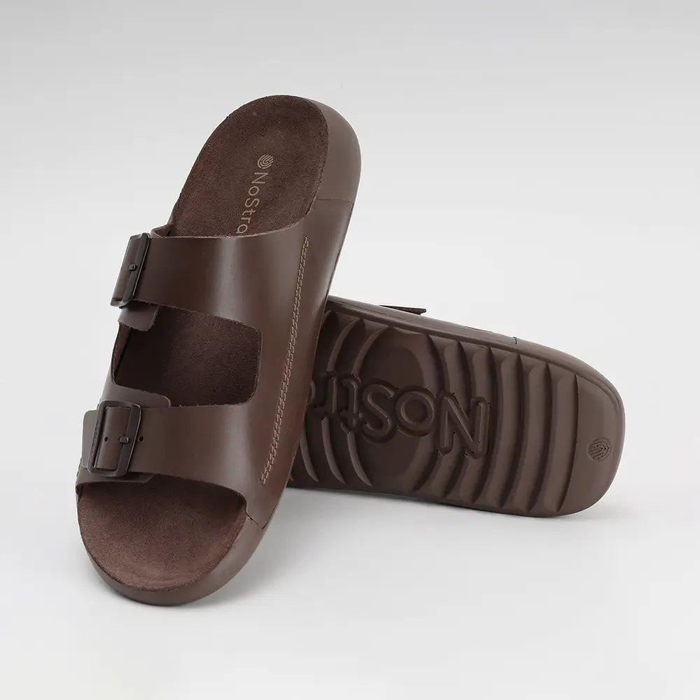 Brown leather sandals with buckles for Men - LS16
