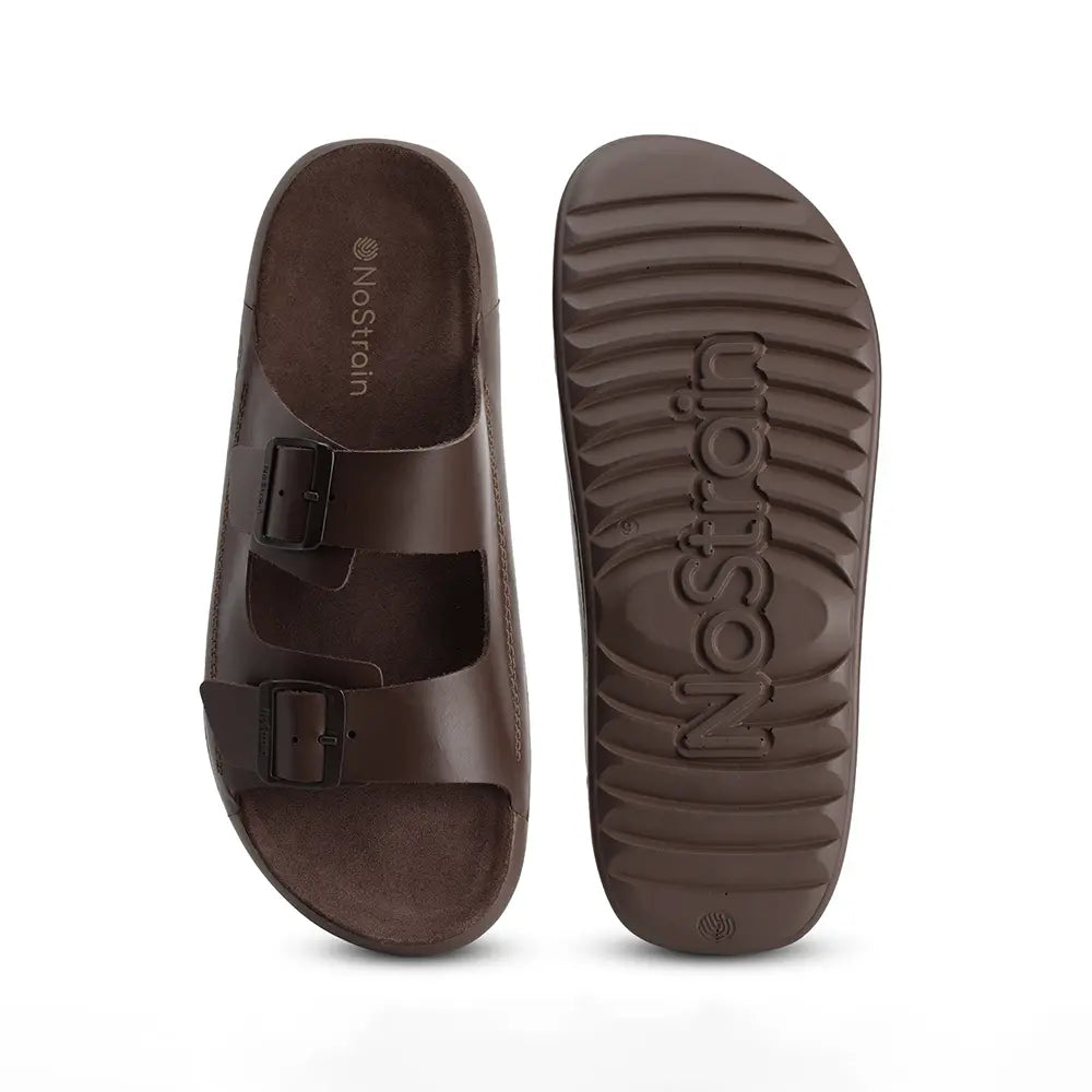 Brown leather sandals with buckles for Men - LS16