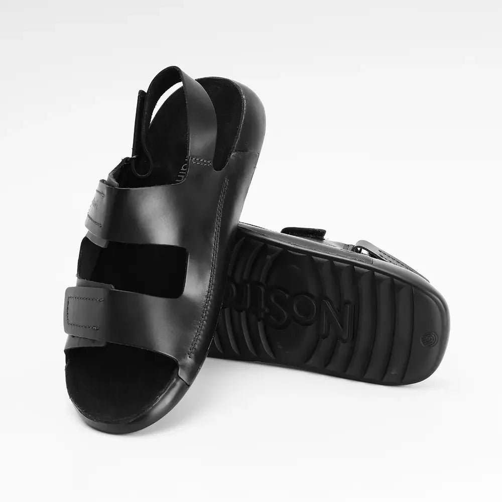 Back Strap Leather Sandals in Jet Black color for Men - LS19