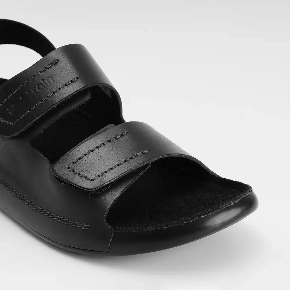 Back Strap Leather Sandals in Jet Black color for Men - LS19