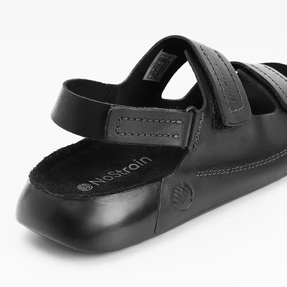 Back Strap Leather Sandals in Jet Black color for Men - LS19