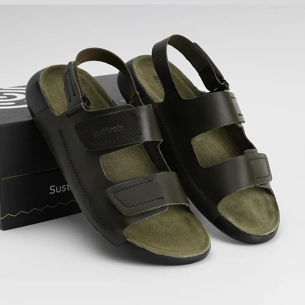 Back Strap Leather Sandals in Olive Green color for Men - LS23