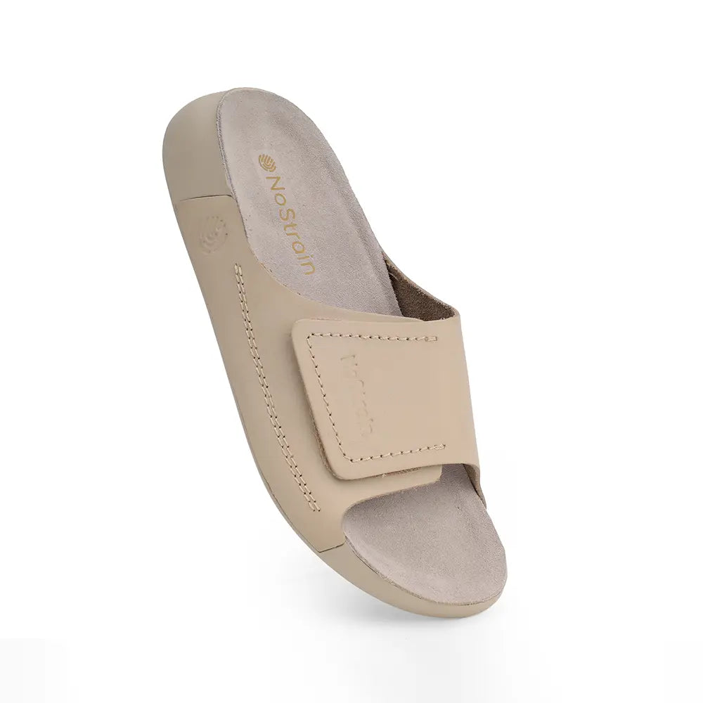 Broad Strap Leather Sandals for women in Beige - LS32